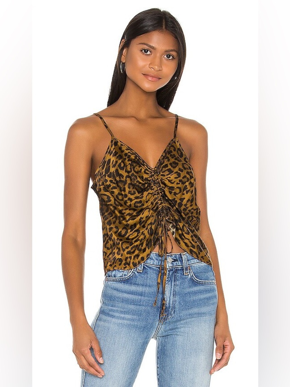 Nation LTD Leopard Print Ruched Cami Top Brown Animal Print Medium tank women’s